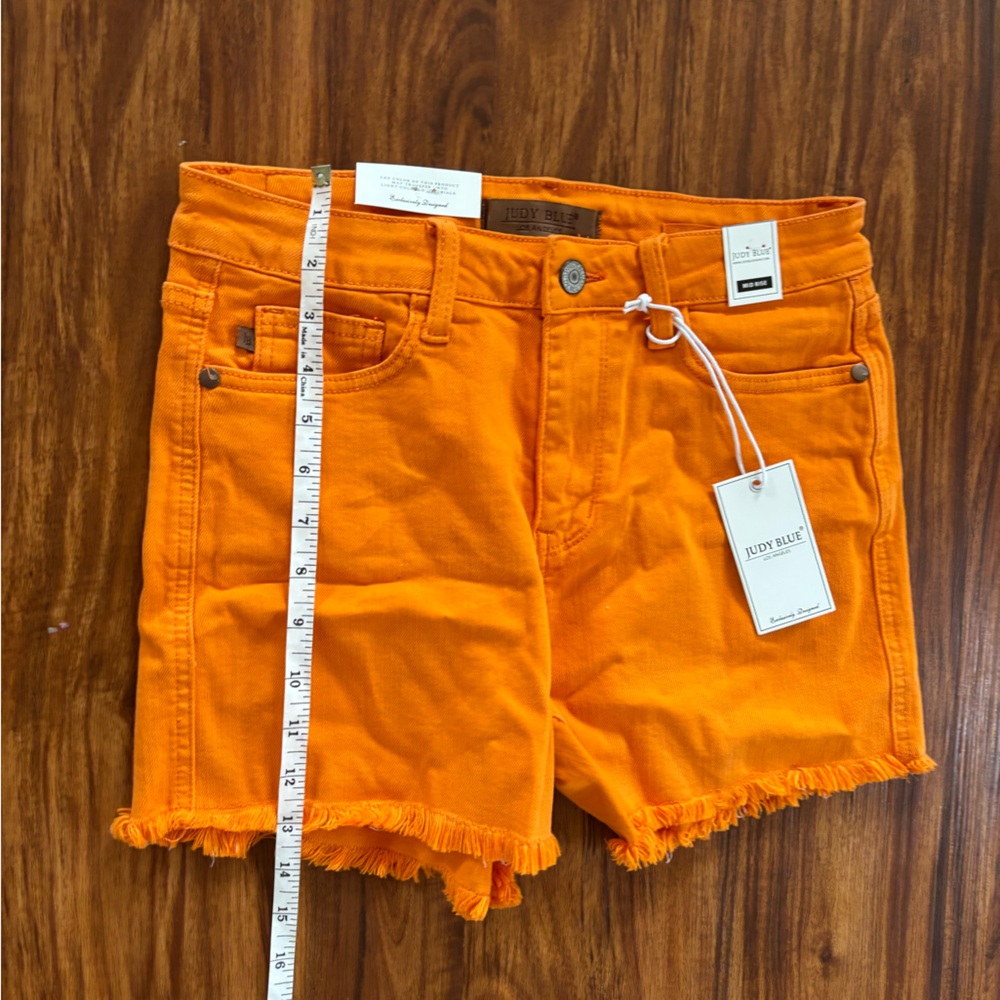 ✨NWT Orange Judy Blue Frayed Hem Ultimate Stretch Denim Shorts size M - Picture 7 of 7